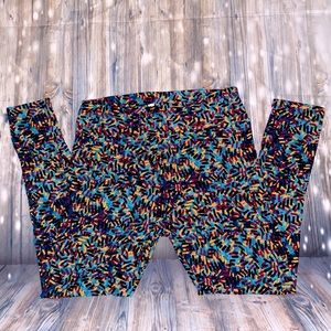 NWT LuLaRoe Tall & Curvy (Sz 12-20) Leggings Blue Burgundy Mustard Abstract